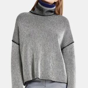 Theory Oversized Stripe Mix Turtleneck Cashmere